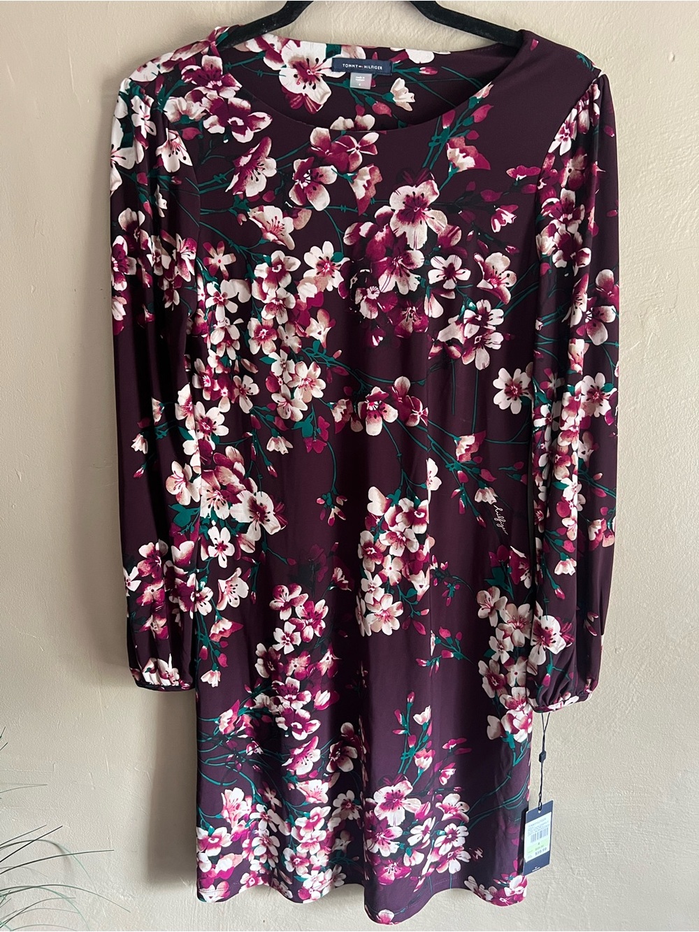 Tommy Hilfiger Burgundy Floral Long-Sleeve Dress